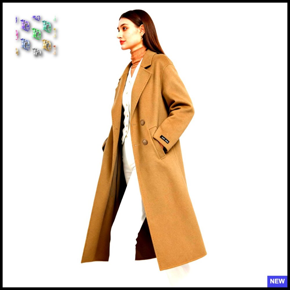Long Wool Pea Coat Double Breasted Trench Jacket Classic Elegant Winter Overcoat